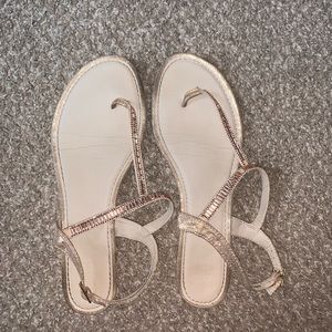 Good Shape - Women’s Sparkly Gold/Rose Gold Summer Flat Sandals - 12